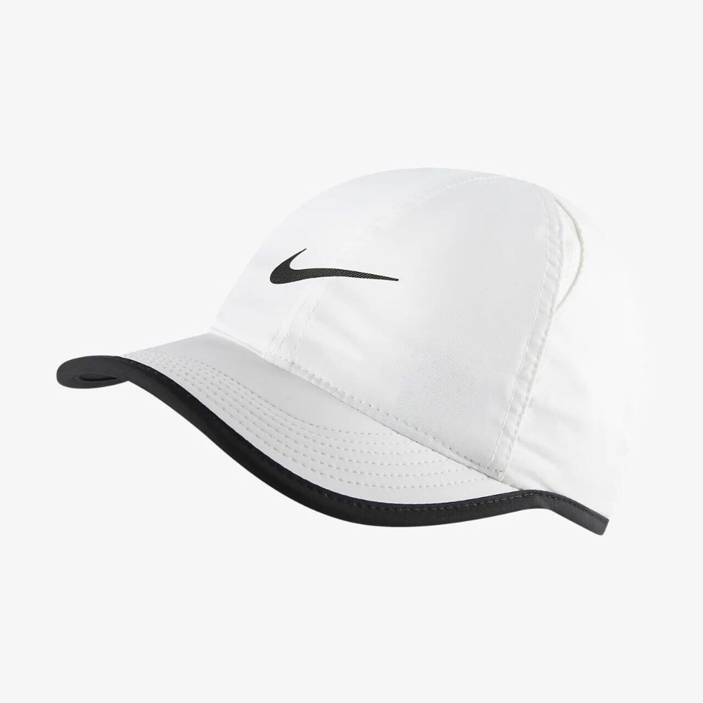 NIKE Unisex Featherlight Cap Hat White Black Running Tennis Golf 679421-100